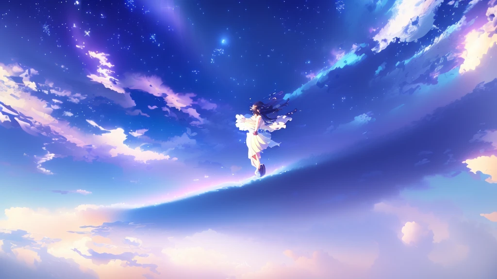 anime, A girl in a white dress floats in the water, Makoto Shinkai Cyril Rolland, anime girl walking on water, anime movie background, beautiful anime scene, today's featured anime still, anime film still, screenshot from the anime film, anime still film anime shikishi, star(null) starry_null
