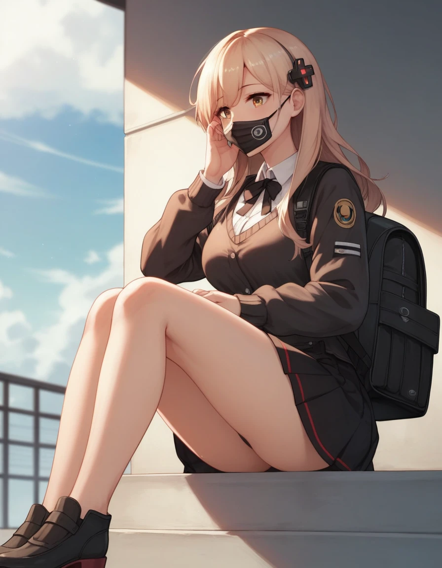 anime girl with a backpack and a mask on her face, anime moe artstyle, cute anime waifu in a nice dress, anime visual of a cute girl, beautiful anime high school girl, anime girl with long hair, high quality anime artstyle, from girls frontline, anime style 4 k, mature anime girl, anime girl wearing a black dress, kantai collection style,black shiny hair, taking off mask