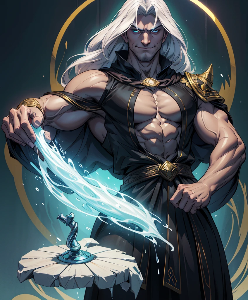 A sick anime girl，White-haired, red-eyed, barefoot，Flowing gray hair，His body exudes a cold aura，Holding an ice sword in his hand