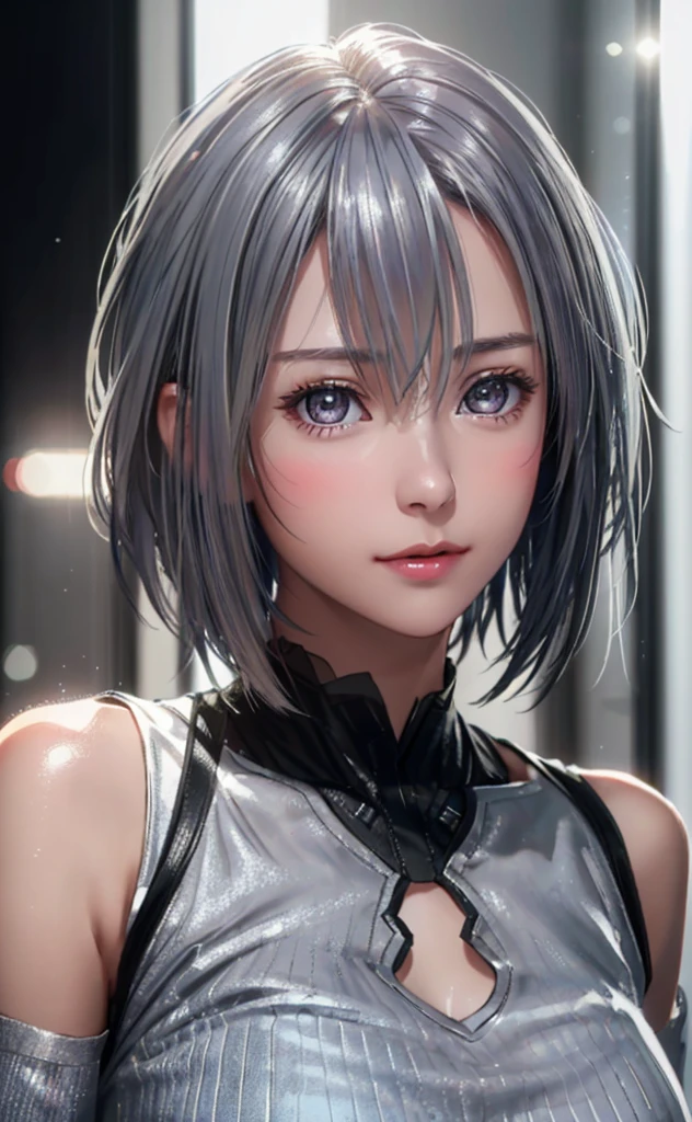 (8K, Photorealistic, Raw photo, of the highest quality: 1.3), (1girl in), Super beautiful, (Realistic face), (boyish, Silver Color Berry Shorthair), Beautiful , Glare that captivates the viewer, Beautiful expression, Beautiful breasts, (Realistic skin), Be...