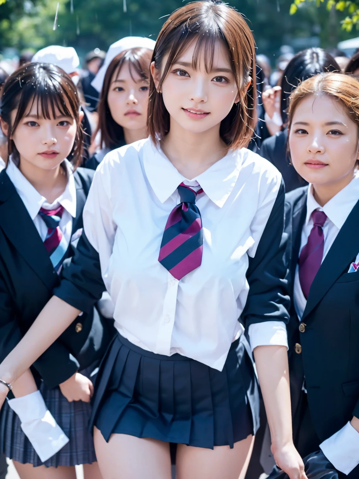 Tabletop, Highest quality, Japanese Girls,One Girl, 8K, RAW Photos, Highest quality, Tabletop, んdebtdebt:1.2, Highly detailed RAW color photos, Professional photos, (Realistic, Realistic:1.37), (Highly detailed skins:1.2), Ultra-high resolution, (Lenz 50mm), (debt/1.2),Exquisitely drawn eyes,Gazing at the audience,
Breaking up with a girl (Many elderly people:1.4), Beautiful Face, cute,(smile:1.05),(20-year-old, Big Breasts, Wide Hips,Straight hair, (short hair), iris, White, fine-grained skin,Small Mouth, high cheekbones (meaning), Sexy pose,Leaning forward,(The to the debtW:1.1),White panties、Korean Idol、Nogizaka idol、Burning idol pose、Adult、、(Tabletop, Highest quality:1.3), (ultra detailed 8k cg:1.2), (超Realisticな:1.35), (Realistic:1.45), (Realistic:1.4), Cowboy Shot,
Beautiful Japanese Woman, 22 years old, Supermodel, Japanese Idols, __performance__, Big Breasts, (school uniform:1.4)、 [ponytail],,Positive,Cowboy Shot,Dancing in the Rain