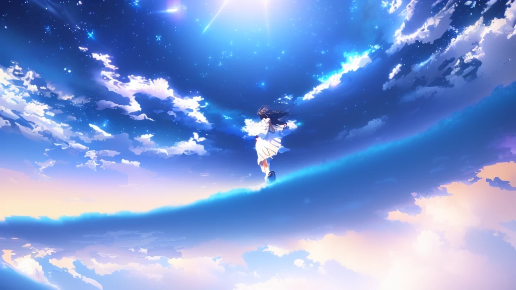 anime, A girl in a white dress floats in the water, Makoto Shinkai Cyril Rolland, anime girl walking on water, anime movie background, beautiful anime scene, today's featured anime still, anime film still, screenshot from the anime film, anime still film anime shikishi, star(null) starry_null