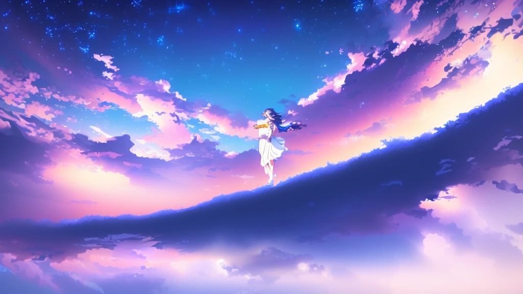 anime, A girl in a white dress floats in the water, Makoto Shinkai Cyril Rolland, anime girl walking on water, anime movie background, beautiful anime scene, today's featured anime still, anime film still, screenshot from the anime film, anime still film anime shikishi, star(null) starry_null