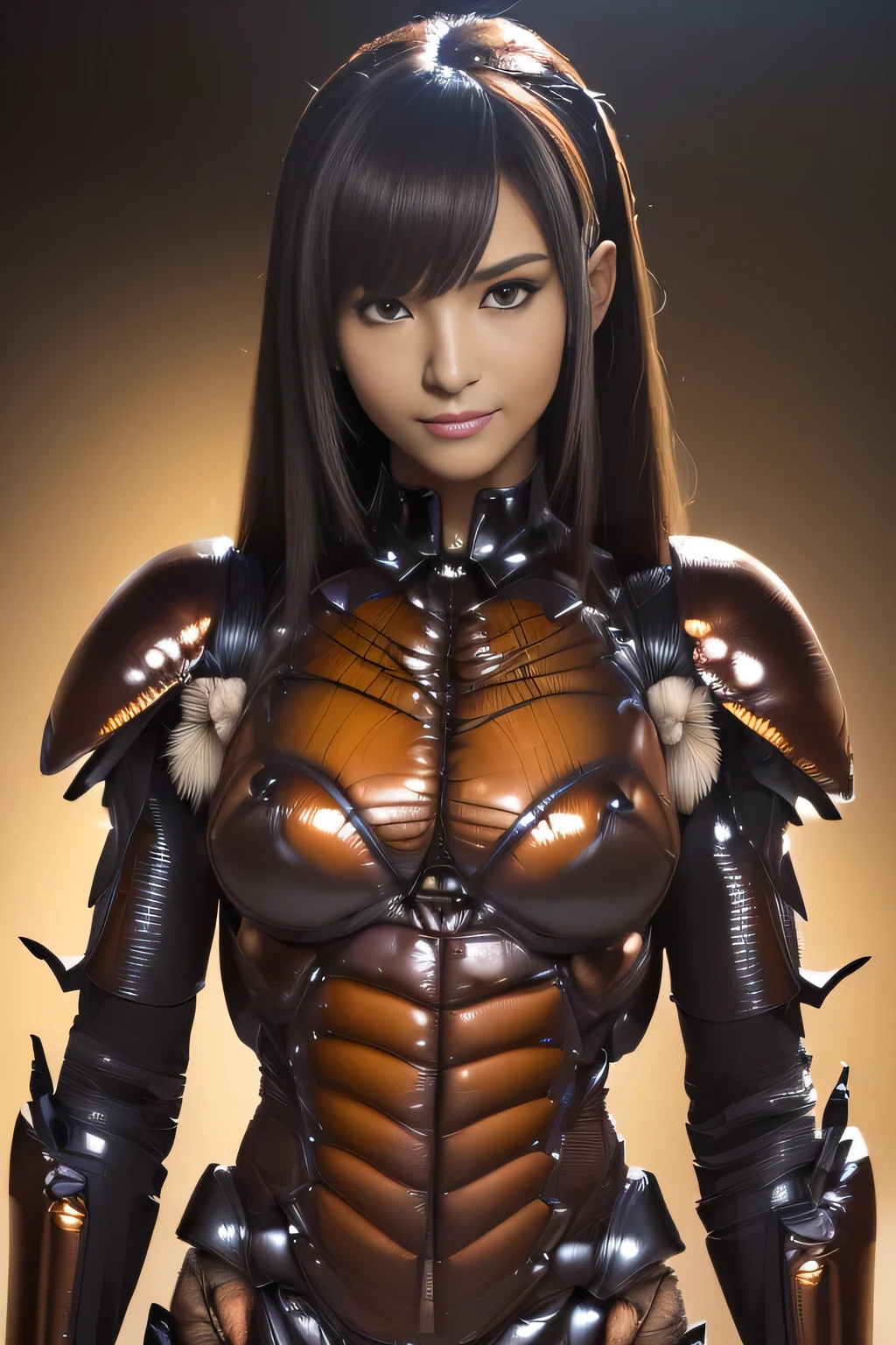 (high resolution,masterpiece,best quality,extremely detailed CG, anime, official art:1.4), realistic, photo, amazing fine details, all intricate, gloss and shiny,awesome many layers, 8k wall paper, 3d, sketch, kawaii, illustration,( solo:1.4), perfect female proportion,villainess, (fusion of dark brown cockroach and lady:1.4), (brown cockroach form lady:1.2), (brown cockroach lady:1.2), (fusion:1.2), (solo:1.4), (evil smile:1.2), muscular, abs, (cockroach brown exoskeleton bio insect suit:1.4), (cockroach brown exoskeleton bio insect armor:1.2), (brown transparency cockroach wing:1.4), (brown cockroach antennae:1.3),