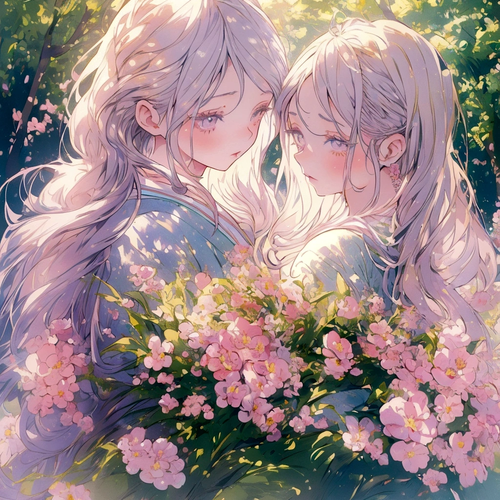 A beautiful young anime girl, detailed facial features with big eyes, long eyelashes, delicate nose and lips, long flowing hair, detailed intricate dress, figure, standing in a lush garden with colorful flowers, sunlight streaming through the trees, soft pastel color palette, cinematic lighting, photorealistic, 8K, masterpiece