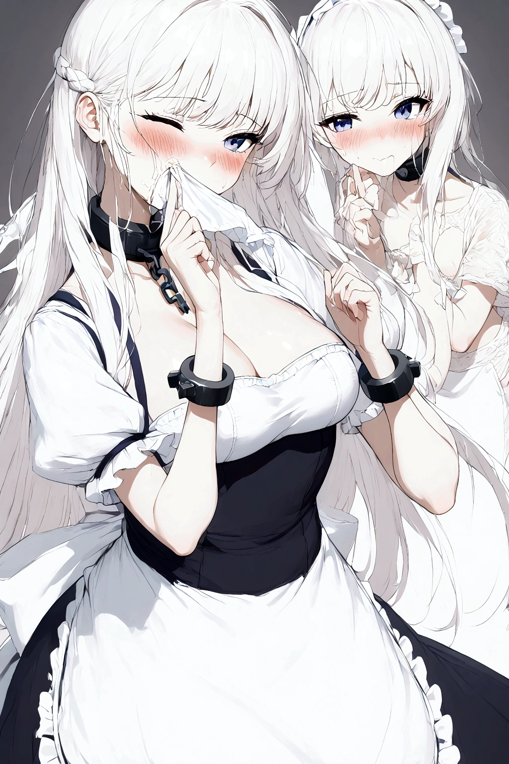 Anime. Azur Lane. 1 girl. Belfast. Housemaid. Slave. Slave collar. Shackles. Maid uniform. Cold. Runny nose. Nasal mucus. Snot. Sneezing. Heat. Heat. Fever. Sneeze. Sneeze standing. Sneeze snot. Snot flows from the nose. Itchy nose. Wants to fix it. I have to sneeze. She sneezed. Snot flew out of her nose. Snot flows from her nose after sneezing. Embarrassment. Blush. Handkerchief. He sneezes, covering his nose with his hand. Blows his nose. Clumsy. Virgin. Period. Standing. Full height. Full body. NSFW. Sneeze fetish. Ultra detail. 8k. Wax permit. Excellent quality.