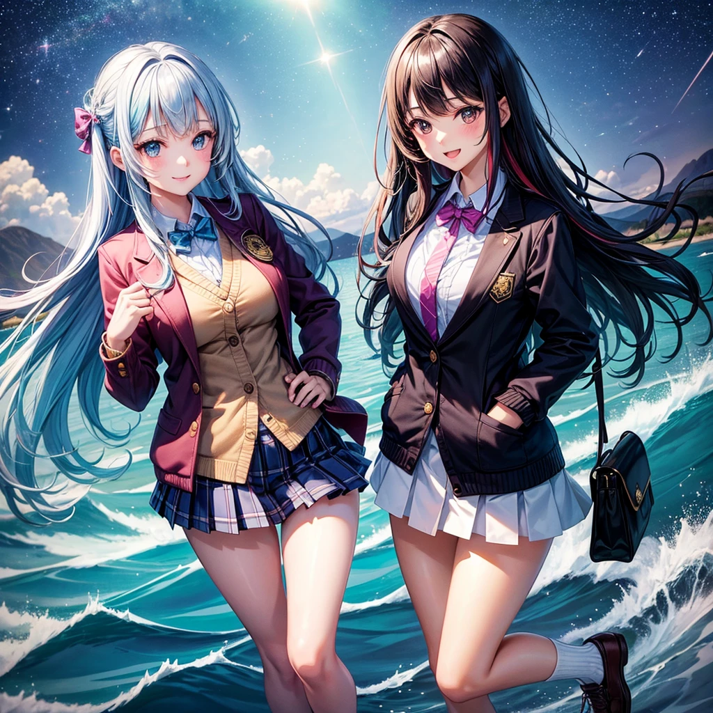 best quality，，smile，blazer，swimsuit，nepal，High-dimensional beautiful girl，leather jacket，Multidimensional beautiful girl，複数人のgirlが描かれている，They are hugging each other，Colorful，Different world，girlの集団，JK，Swimwear，bikini，girl，Sexy and cute，New generation，Evolution of fashion，middle School girlultiple girls are depicted,harem，idol group，starry sky background，photo shoot，long hair，wearing a cardigan，beautiful girlの国，girl&#39;s paradise，highest quality，big breasts，leather jacket，happy girl,horny girl，Blue eyes，perfect face，standing position，She has her bangs down，fur jacket,Beautiful eyes，smooth hair，perfect eyes，beautiful girl，Angel Girl，multicolored hair colors，naughty girl，beautiful，High-dimensional beautiful girl，Multidimensional beautiful girl，gathering，Group、，