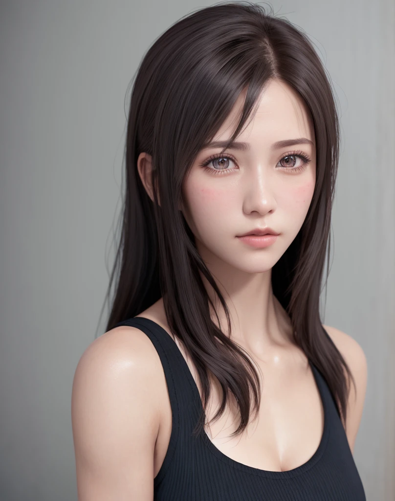 high quality picture, masutepiece, detailed hair texture, Detailed skin texture, Detailed Cloth Texture, 8K, Add fabric details, ultra detailed skin texture, ultra detailed photographic, Skin pores, Portrait of a girl, wearing tank top, Add cloth details, h...