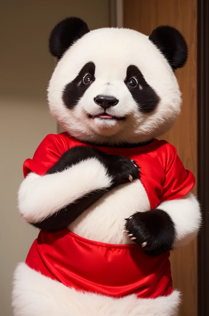 Cute panda with red dress