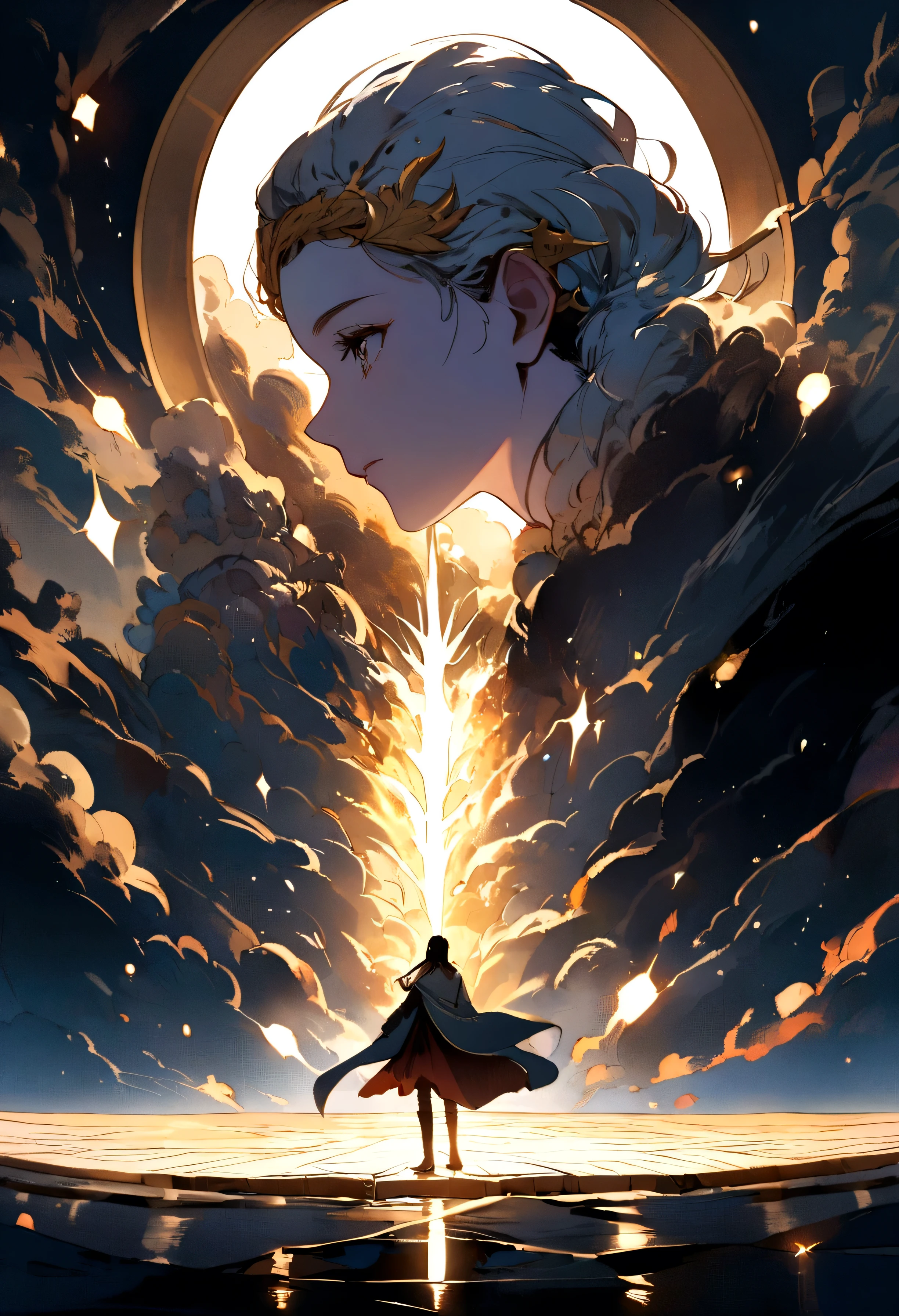 profile image, where the character goes to the path of knowledge (road with a flashy lamp), discovering the world
