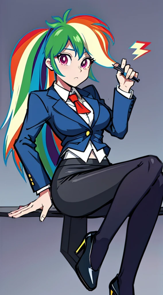 Rainbow Dash, Rainbow Dash of My Little Pony, Rainbow Dash as a girl, blue skirt suit, business suit, blue blazer, blue pencil skirt, bare legs, high heels, office lady, posing, office background,  upskirt, vagina desnuda, tetas desnudas, tetas medianas, trasero desnudo, (solo desnuda), piernas desnudas, vagina abierta, vulva desnuda, blusa abierta, no Bra, tetas al aire, nipples, vagina abierta, pechos perfectos, rostro hermoso, vagina expuesta, sexo inminente, piernas abiertas, explict, seductive pose, spread pussy, boobjob, vaginal creampie, sex