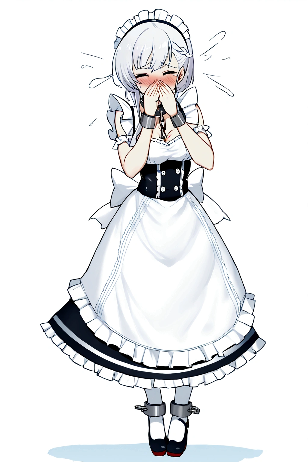 Anime. Azur Lane. 1 girl. Belfast. Housemaid. Slave. Slave collar. Shackles. Maid uniform. Cold. Runny nose. Nasal mucus. Snot. Sneezing. Heat. Heat. Fever. Sneeze. Sneeze standing. Sneeze snot. Snot flows from the nose. Itchy nose. Wants to fix it. I have to sneeze. She sneezed. Snot flew out of her nose. Snot flows from her nose after sneezing. Embarrassment. Blush. Handkerchief. He sneezes, covering his nose with his hand. Blows his nose. Clumsy. Virgin. Period. Standing. Full height. Full body. NSFW. Sneeze fetish. Ultra detail. 8k. Wax permit. Excellent quality.