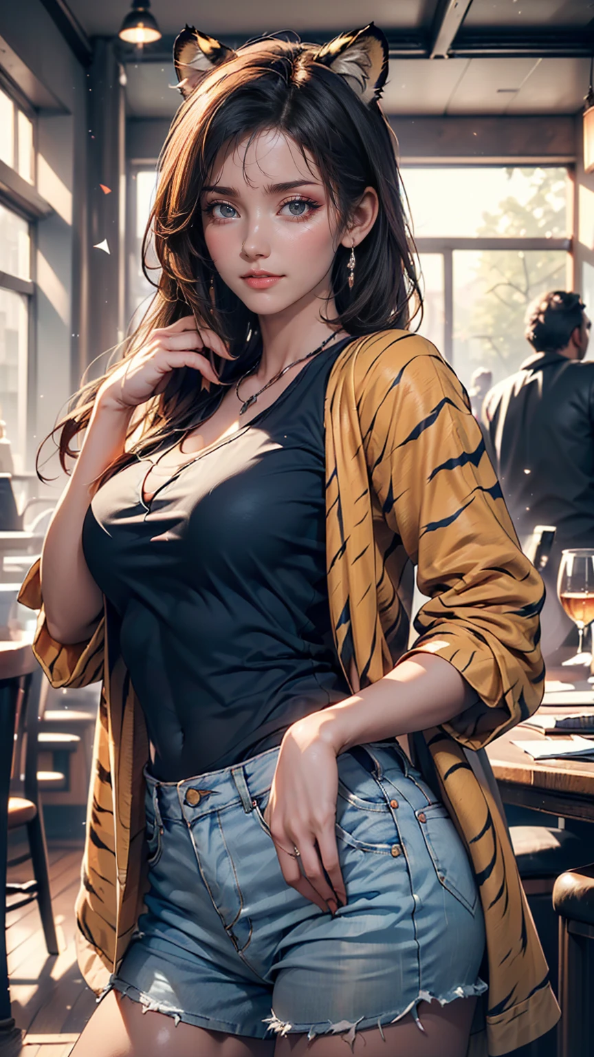 ((Highest quality, 8K, masterpiece: 1.3)), ((One girl:1.5)), The beauty of slim abs: 1.3, Casual Hairstyles, (Blue Long Group: 1.5), Super detailed face, Delicate eyes, double eyelid, smile, (Showing the tiger&#39;s fangs: 1.2), Dancing