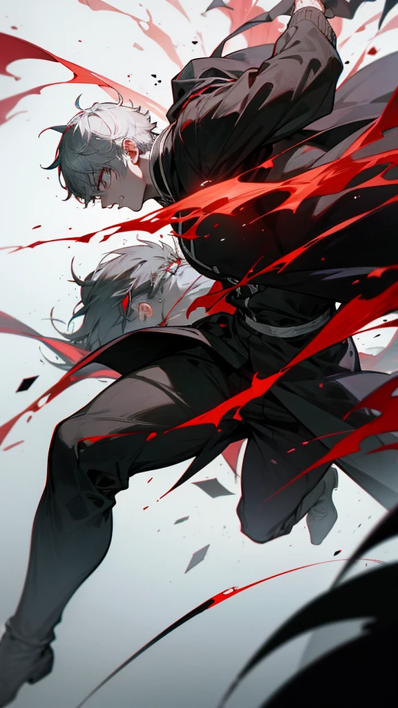 Kaneki Ken standing defiantly, facing Yamori with a fierce resolve in his eyes. The background shows the remnants of their brutal confrontation, symbolizing Kaneki's newfound strength and determination."