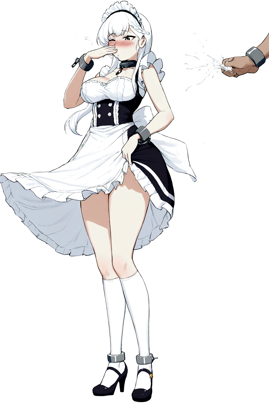 Anime. Azur Lane. Belfast. Housemaid. Slave. Slave collar. Shackles. Maid uniform. Cold. Runny nose. Nasal mucus. Snot. Sneezing. Heat. Heat. Fever. Sneeze. Sneeze standing. Sneeze snot. Snot flows from the nose. Itchy nose. Wants to fix it. I have to sneeze. She sneezed. Snot flew out of her nose. Snot flows from her nose after sneezing. Embarrassment. Blush. Handkerchief. He sneezes, covering his nose with his hand. Blows his nose. Clumsy. Virgin. Period. Standing. Full height. Full body. NSFW. Sneeze fetish. Ultra detail. 8k. Wax permit. Excellent quality.