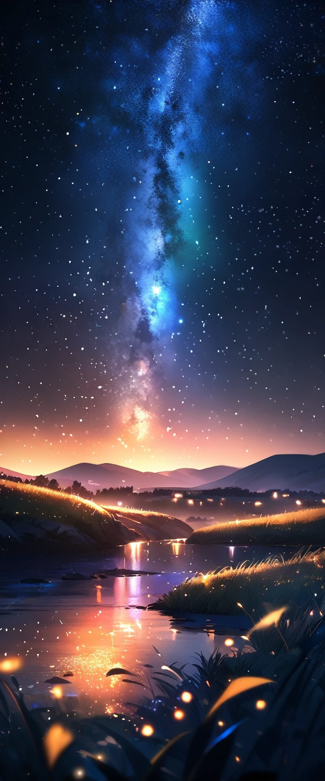(((A meteor shower dancing in the night sky, countless stars twinkling in the clear air, a beautiful starry sky, the Milky Way shining beautifully in the night))), grass field, a girl, bobcut, (best quality, 4K, 8K, highres, masterpiece:1.2, ultra-detailed, HDR, uhd, studio lighting, ultra-fine painting, sharp focus, physically-based rendering, extreme detail description, professional, vivid colors, bokeh)