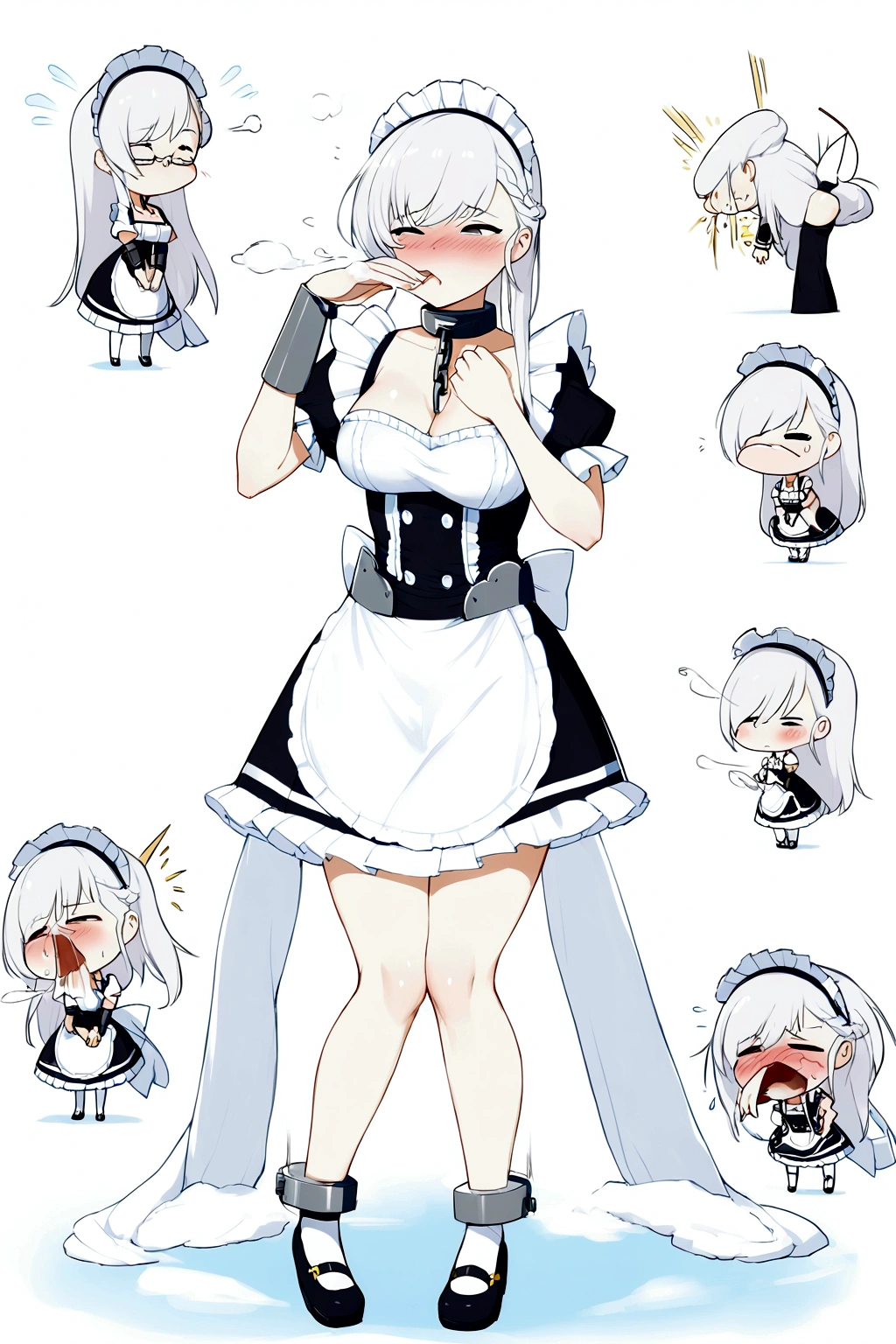 Anime. Azur Lane. 1 girl. Belfast. Housemaid. Slave. Slave collar. Shackles. Maid uniform. Cold. Runny nose. Nasal mucus. Snot. Sneezing. Heat. Heat. Fever. Sneeze. Sneeze standing. Sneeze snot. Snot flows from the nose. Itchy nose. Wants to fix it. I have to sneeze. She sneezed. Snot flew out of her nose. Snot flows from her nose after sneezing. Embarrassment. Blush. Handkerchief. He sneezes, covering his nose with his hand. Blows his nose. Clumsy. Virgin. Period. Standing. Full height. Full body. NSFW. Sneeze fetish. Ultra detail. 8k. Wax permit. Excellent quality.