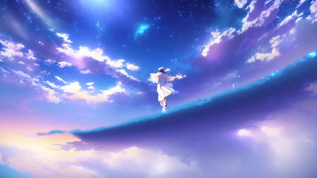 anime, A girl in a white dress floats in the water, Makoto Shinkai Cyril Rolland, anime girl walking on water, anime movie background, beautiful anime scene, today's featured anime still, anime film still, screenshot from the anime film, anime still film anime shikishi, star(null) starry_null