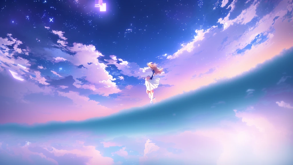 anime, A girl in a white dress floats in the water, Makoto Shinkai Cyril Rolland, anime girl walking on water, anime movie background, beautiful anime scene, today's featured anime still, anime film still, screenshot from the anime film, anime still film anime shikishi, star(null) starry_null