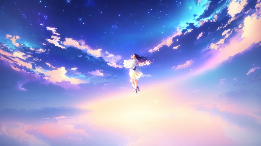 anime, A girl in a white dress floats in the water, Makoto Shinkai Cyril Rolland, anime girl walking on water, anime movie background, beautiful anime scene, today's featured anime still, anime film still, screenshot from the anime film, anime still film anime shikishi, star(null) starry_null