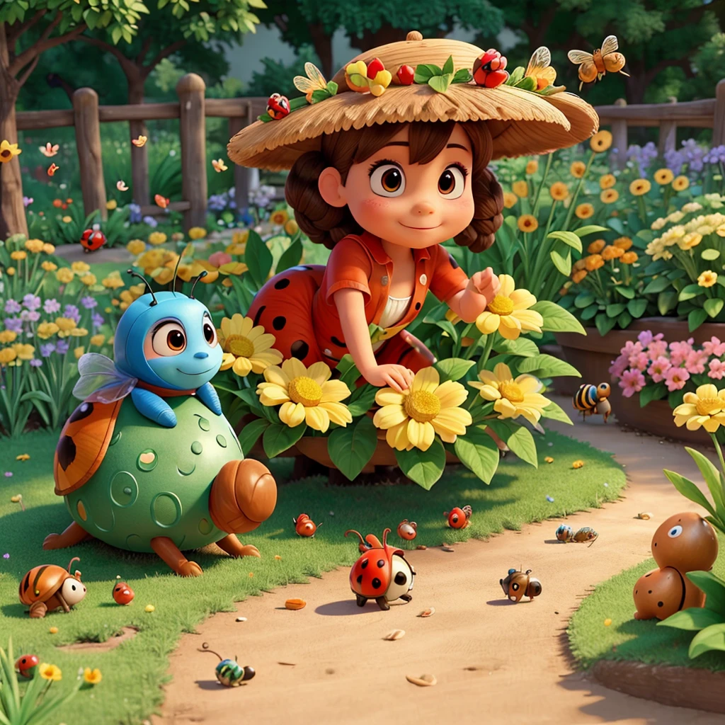 I need you to draw me Garden Animals Ladybugs, butterflys, bees and snails.