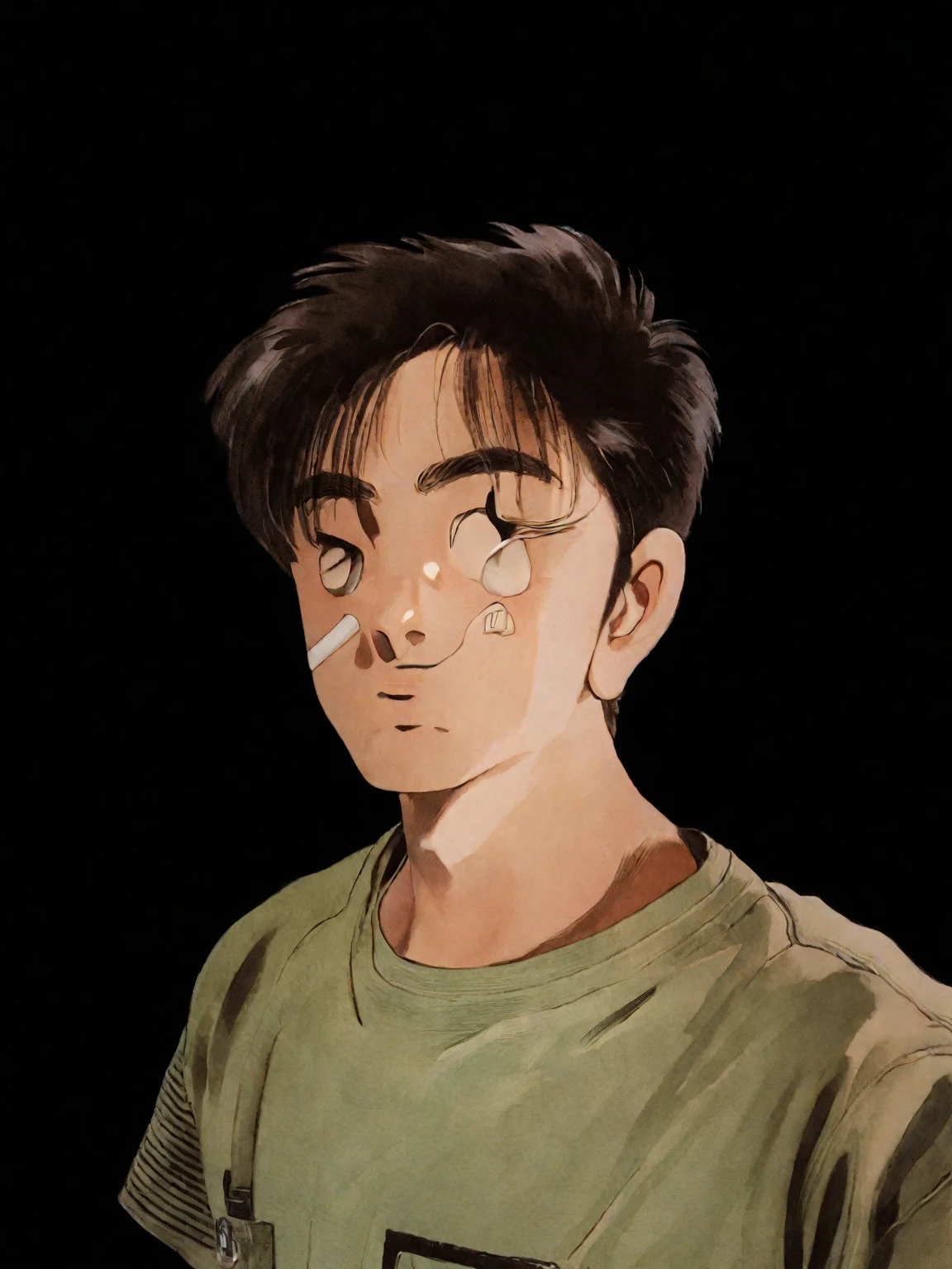 Young 18 year old boy, 80s anime style, flat-colors, chave visual, Vibrant, studio anime, highy detailed