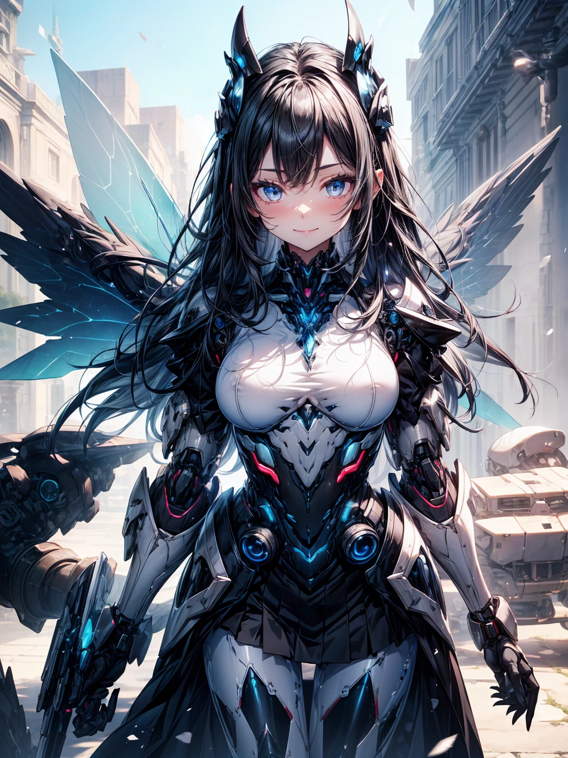 (Subtle manga style:1.1), Cool Beauty, (One Woman:1.0), (20-year-old:1.0), (Small breasts 1.2), Outdoor, Day, sunny, Outdoorで飛ぶ, Over European cities,
(Wide Shot:1.0), (Written boundary depth:1.1), (From the side: 0.7), (From above:1.0),
break
(Anime Face:1.0), (Clear blue eyes:1.0), (Cybernetic Genoid:1.1), (Very detailed mech suit:1.3), (Black Gothic Breastplate:1.2), (Long black hair:1.0),
(Black Luxury Wizard Dress Skirt:1.3), (Decorative embroidery:1.0),
(iridescent holographic fairy wings:1.1),
smile, shut up.、Detailed face、Fine grain