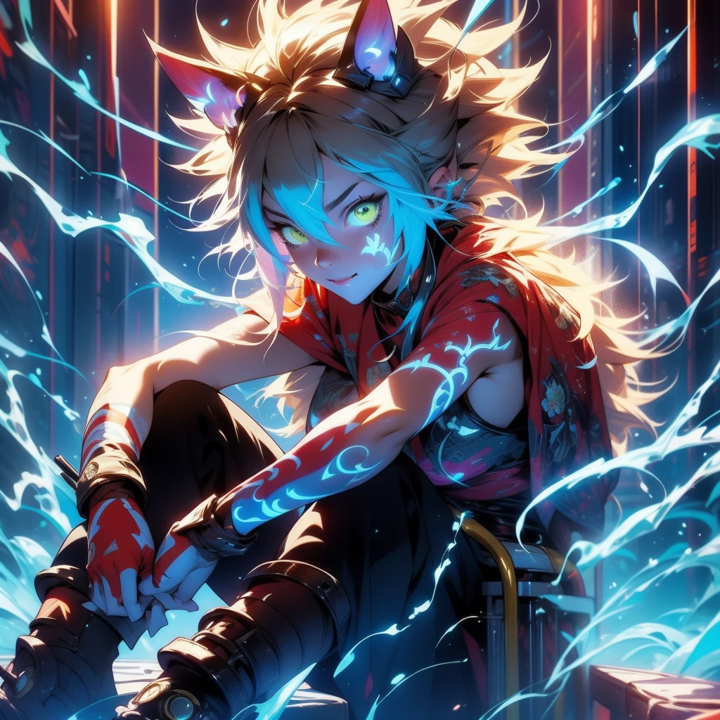 a inspired renzcushart girl Niji_smile1, ouka-niji 5, detalhes neon, Mike deotado, iron, sitting on a chair, concept art, by Android Jones, featured on zbrush central, process art,n the air while holding a neon green energy bow and arrow , gwen, trends in artstatio, beautiful wallpaper, cryptid academia, ghailan!, cubo voador neon orange, luminaty, woman, throwing a kick, by Patrick Chdrawn, standing, neutral face, similar to lotor from the legendary voltron defender,--niji 6