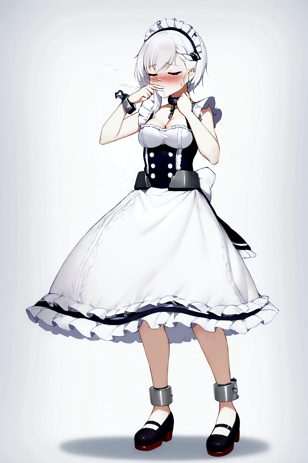 Anime. Azur Lane. 1 girl. Belfast. Housemaid. Slave. Slave collar. Shackles. Maid uniform. Cold. Runny nose. Nasal mucus. Snot. Sneezing. Heat. Heat. Fever. Sneeze. Sneeze standing. Sneeze snot. Snot flows from the nose. Itchy nose. Wants to fix it. I have to sneeze. She sneezed. Snot flew out of her nose. Snot flows from her nose after sneezing. Embarrassment. Blush. Handkerchief. He sneezes, covering his nose with his hand. Blows his nose. Clumsy. Virgin. Period. Standing. Full height. Full body. NSFW. Sneeze fetish. Ultra detail. 8k. Wax permit. Excellent quality.