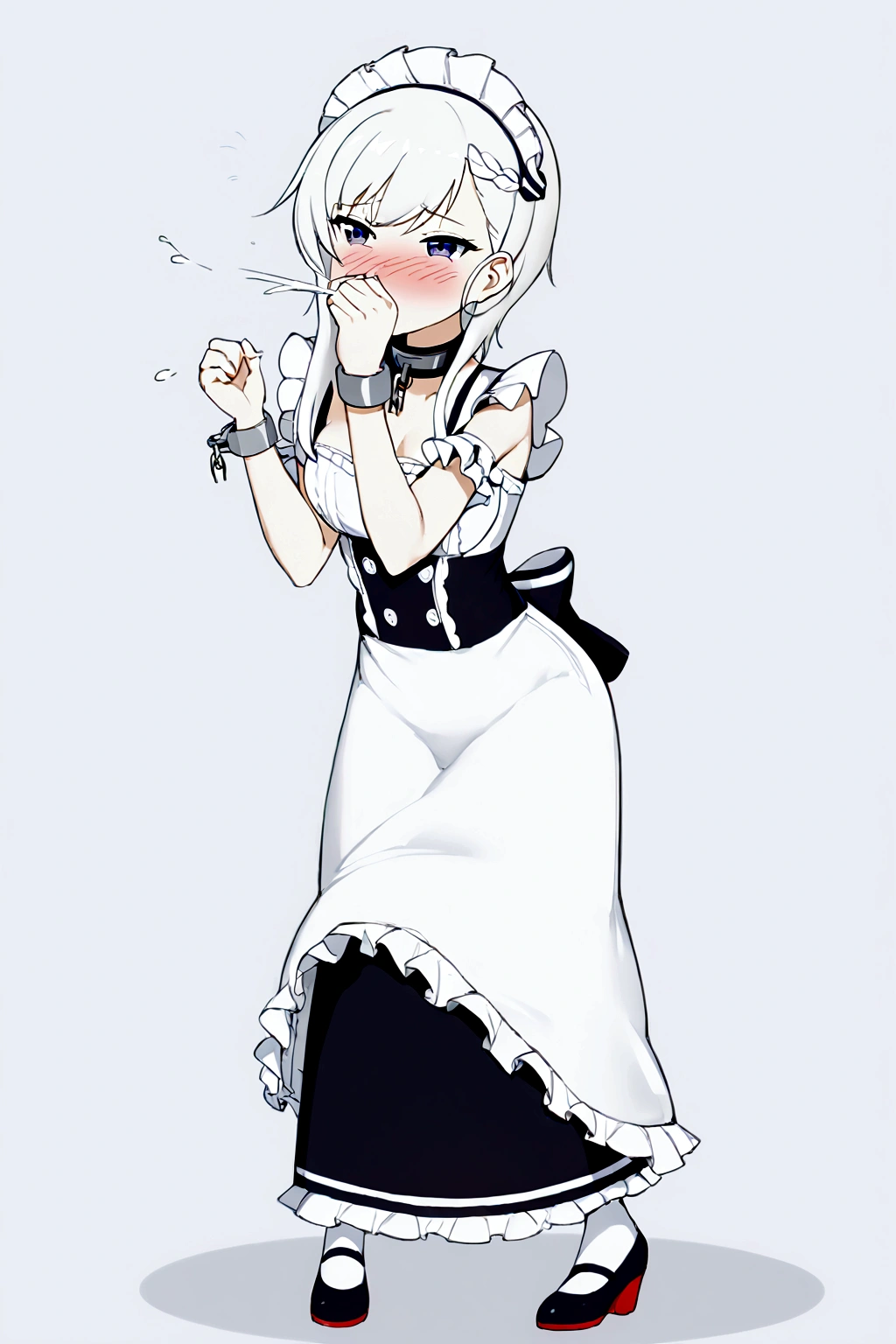 Anime. Azur Lane. 1 girl. Belfast. Housemaid. Slave. Slave collar. Shackles. Maid uniform. Cold. Runny nose. Nasal mucus. Snot. Sneezing. Heat. Heat. Fever. Sneeze. Sneeze standing. Sneeze snot. Snot flows from the nose. Itchy nose. Wants to fix it. I have to sneeze. She sneezed. Snot flew out of her nose. Snot flows from her nose after sneezing. Embarrassment. Blush. Handkerchief. He sneezes, covering his nose with his hand. Blows his nose. Clumsy. Virgin. Period. Standing. Full height. Full body. NSFW. Sneeze fetish. Ultra detail. 8k. Wax permit. Excellent quality.