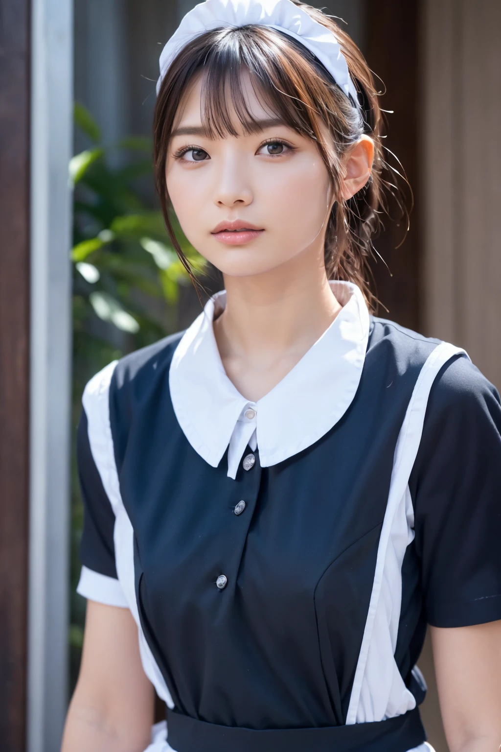 (8K, RAW Photos,Highest quality, High resolution:1.1), (Ultra-realistic:1.4),(Realistic, Realistic:1.3),The Beauty of Japan、Rhythmic gymnastics club、Rhythmic Gymnastics Uniform、((Upper Body:1.3)),((Maid:1.3)),((Maid喫茶))