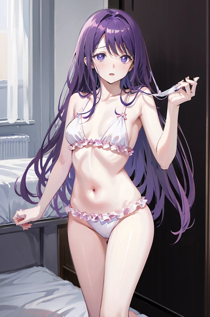 Small breasts、On the bed、Light purple hair、Semi-long hair、Pale purple eyes、、Looks like she&#39;s about to cum、Glamorous expression、Blushing、In underwear、可愛いIn underwear、Undressing、、Bedroom、On the bed、M-shaped legs、Random pose,Show your pants、Light purple hair、Semi-long hair、Pale purple eyes、night、night、Not wearing a bra、、Blushing、lipstick、Perfect hands、Detailed hands、Bedroom、On the bed、hand bra
