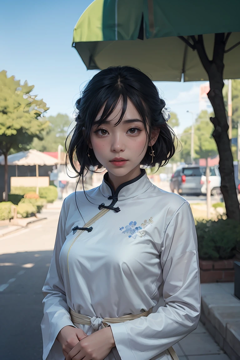 1girl, Chinese, Masterpiece, best quality, high quality, extremely detailed CG uniform 8k wallpaper, flowering landscape, dry places such as empty desert, dearest, cunning, Mono Lake, Pu Tree, 3D digital painting, award winning photography, bokeh, depth of field, HDR, bloom, Chromatic Aberration, Photorealistic, extremely detailed, trending on artstation, trending on CGsociety, Intricate, High Detail, dramatic, art by midjourney