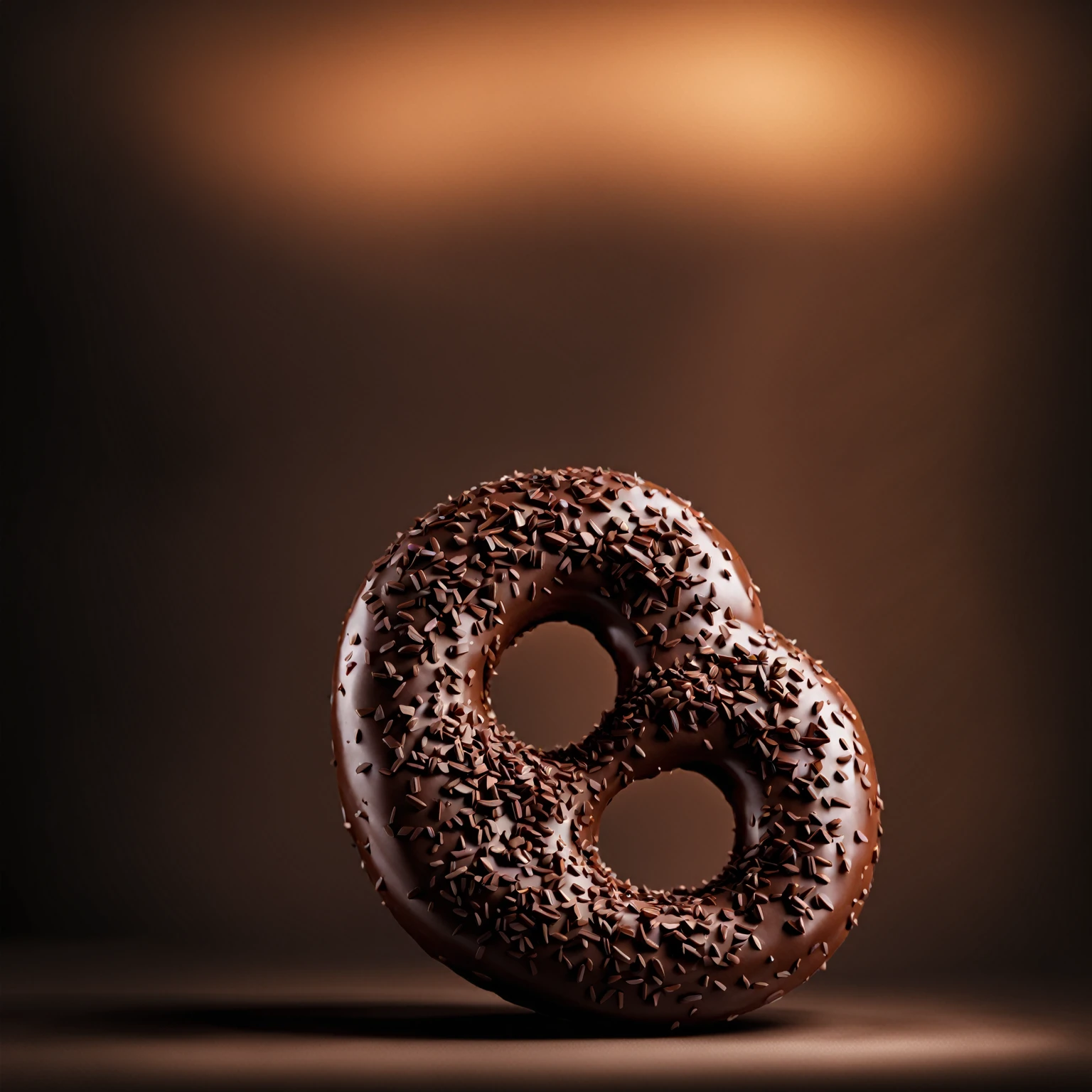 Single Chocolate Donut，Solid color background，8K，Texture，candy，Close-up