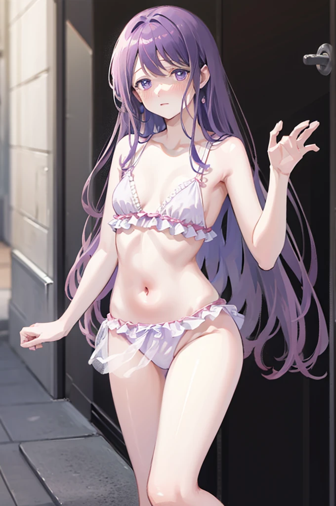 Small breasts、Light purple hair、Semi-long hair、Pale purple eyes、Blushing、M-shaped legs、Random pose、Looks like she's about to cum、Glamorous expression、Blushing、In underwear、可愛いIn underwear、Undressing、、Bedroom、On the bed、M-shaped legs、Random pose,Show your pants、Light purple hair、Semi-long hair、Pale purple eyes、night、night、Not wearing a bra、、Blushing、lipstick、Perfect hands、Detailed hands、Bedroom、On the bed、hand bra
