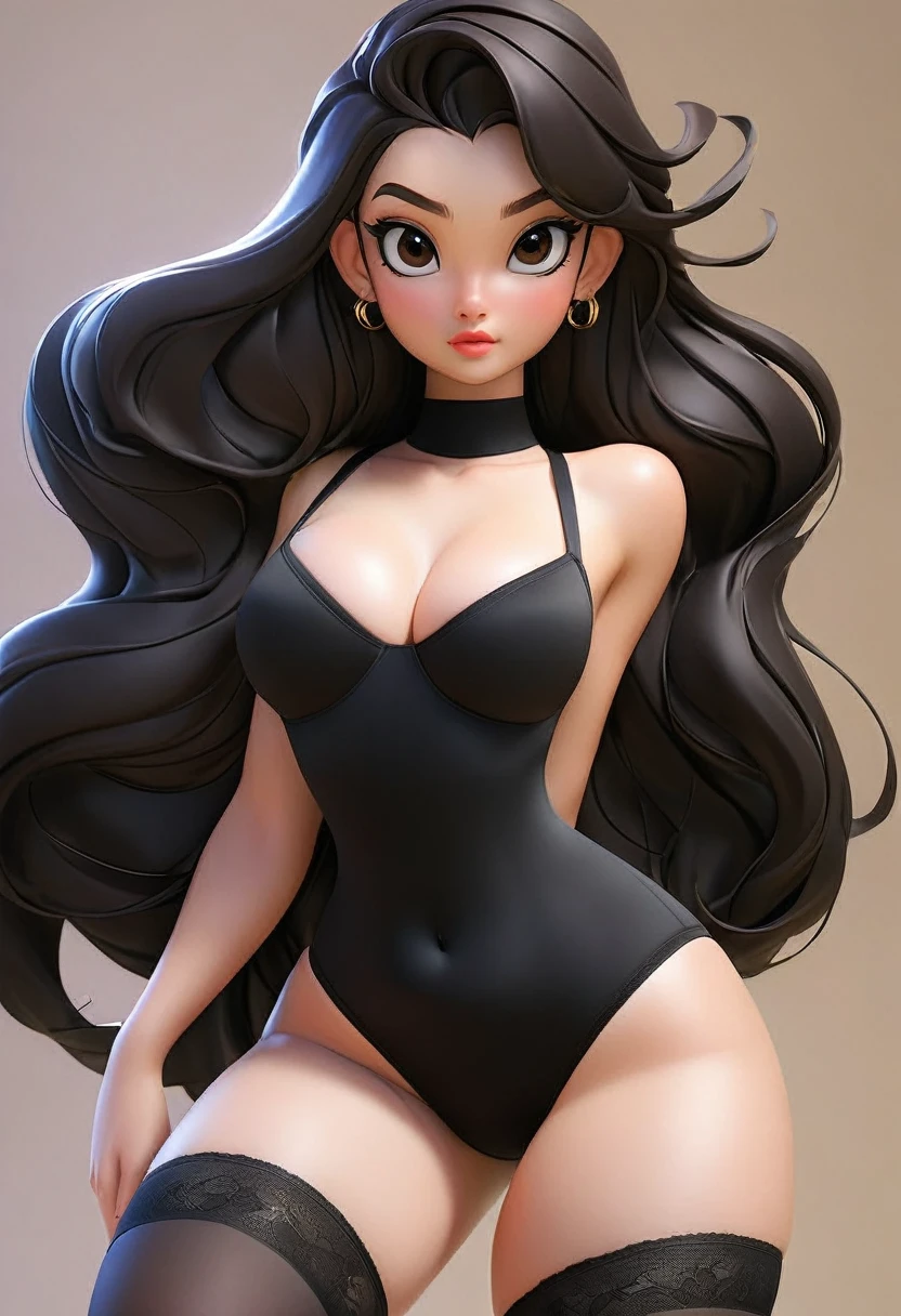 culona, Big legs, small waist, black underwear that reaches above the waist, head on, low stature