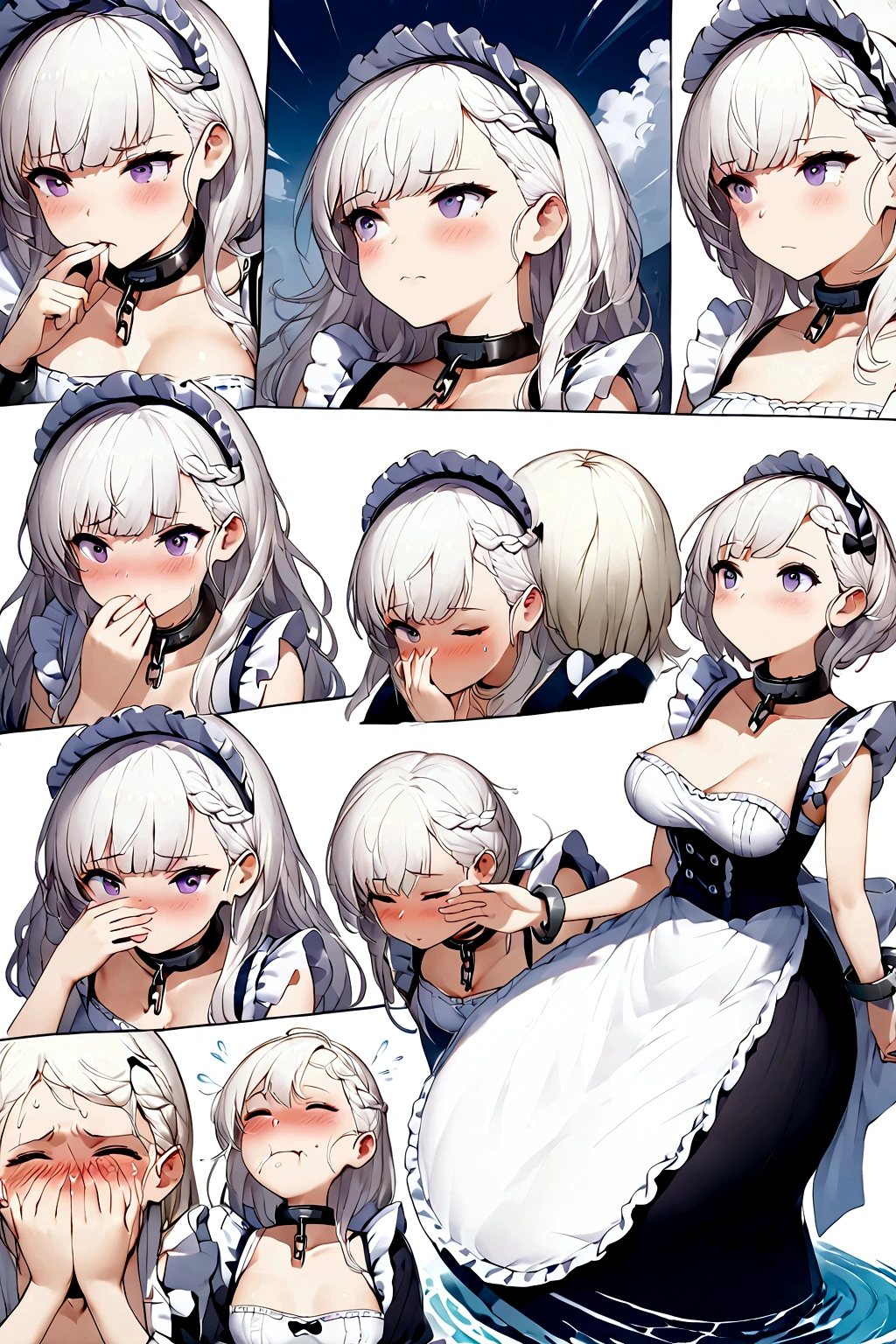 Anime. Azur Lane. 1 girl. Belfast. Housemaid. Slave. Slave collar. Shackles. Maid uniform. Cold. Runny nose. Nasal mucus. Snot. Sneezing. Heat. Heat. Fever. Sneeze. Sneeze standing. Sneeze snot. Snot flows from the nose. Itchy nose. Wants to fix it. I have to sneeze. She sneezed. Snot flew out of her nose. Snot flows from her nose after sneezing. Embarrassment. Blush. Handkerchief. He sneezes, covering his nose with his hand. Blows his nose. Clumsy. Virgin. Period. Standing. Full height. Full body. NSFW. Sneeze fetish. Ultra detail. 8k. Wax permit. Excellent quality.