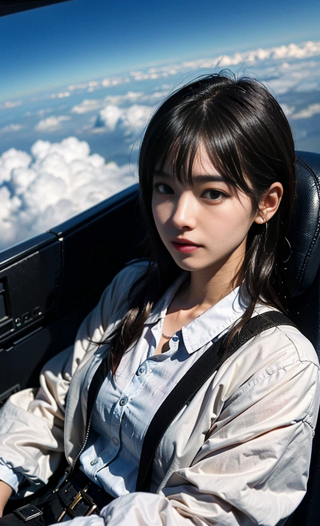 looking at viewer, , 1girl, Spacesuit, in the space shuttle, galaxy,, <lora:jannineweigel-04:1>