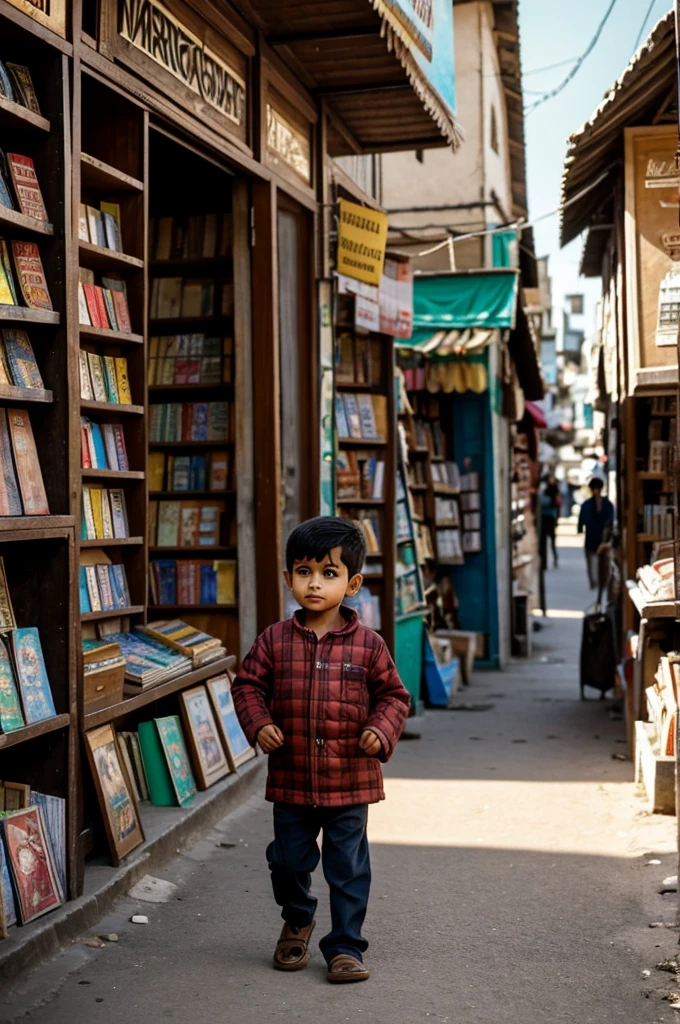 A Umar is wandering in the village market. There are various shops in the market and people are shopping. An old bookstore appears.