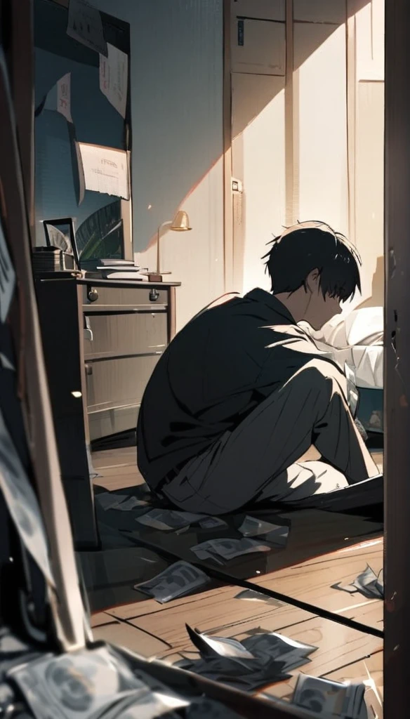 A boy who is ????????????????? and is trying to commit suicide by throwing money on the fan