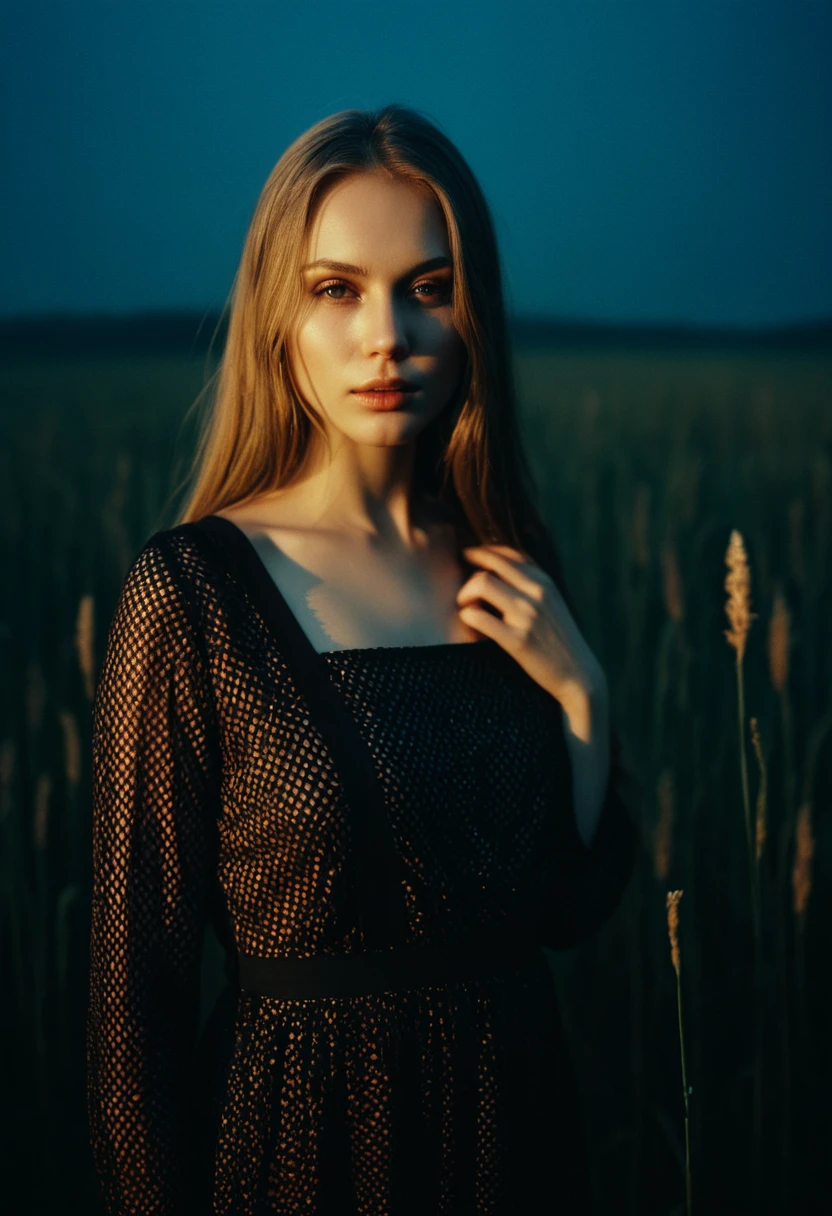 "memories are the water of life" (Misterious mood Soft Lighting Photography), stunning medium format analog photo, TWbabeXL01 beautiful (woman), A beautiful ((evil slavic woman)), pale skin, long dark blond hair, dynamic model pose, over the shoulde wide view, black over black background, highly detailed, detailed realistic photography, masterpiece half-body photo, finely detailed skin, emotional, professional color grading, epiCPhoto, OverallDetailXL analog grain, Fujifilm Astia, low contrast, OverallDetailXL, dark fantasy, photo dress that has the patterns of burning fire, standing in a foggy field, liminal lighting, dslr, detailed quality, face covered by dark veil