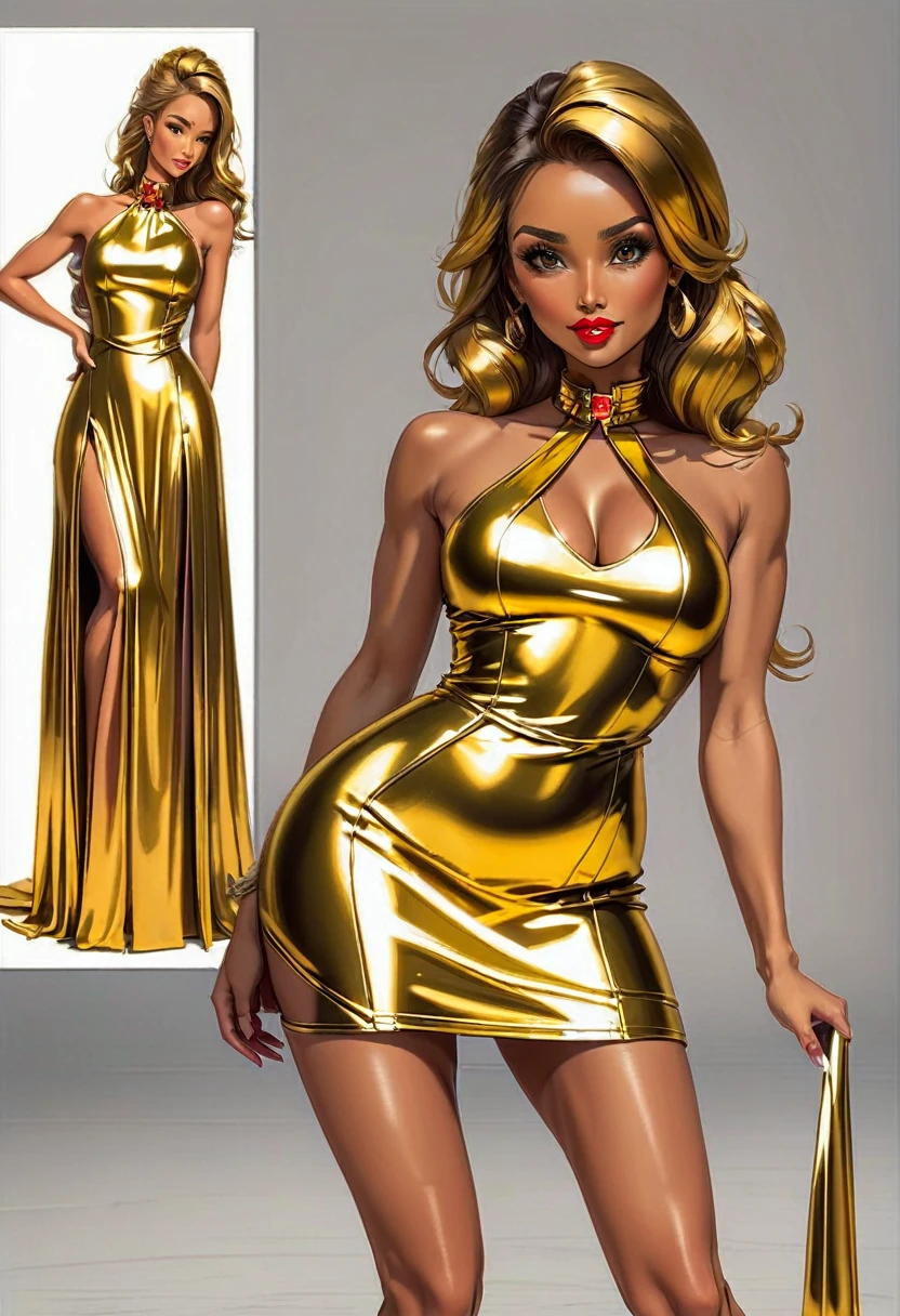 Great masterpiece, ultra-realistic CG art, Arakfi model walking on catwalk in sexy dress, height 180cm, attractive, attractive legs, detailed full body details, Korean female fashion model, shiny decoration, wearing honey-themed miniskirt, wearing silver dress, glamorous runway model, fancy silver dress, mercury dress, sexy outfit, fashion model, shiny glossy skin, jia, sexy dress, mini skirt