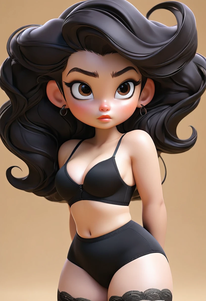 culona, Big legs, small waist, black underwear that reaches above the waist, head on, low stature