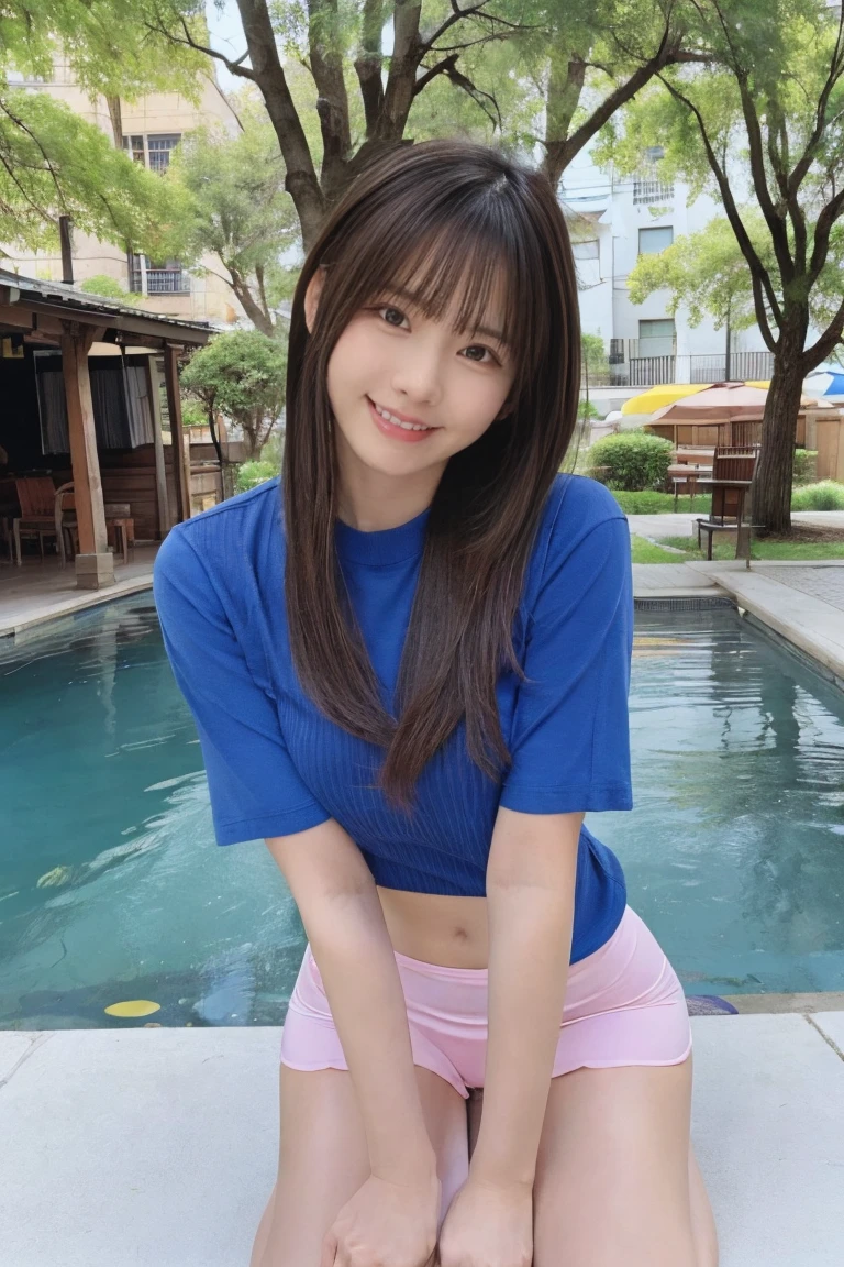 (Highest quality,4K,High resolution,Tabletop:1.2),Idol and (15 years old)、Blue clothes、Sit on a chair、Spread your legs a little、close,spring city park,Soft lighting,Bright colors,happiness,Welcoming environment,Warmth,Black Hair、Long Hair,Peace and tranquility,Excitement and anticipation,Snow Scene,Magical moments,Pink Panties、Panty shot、smile