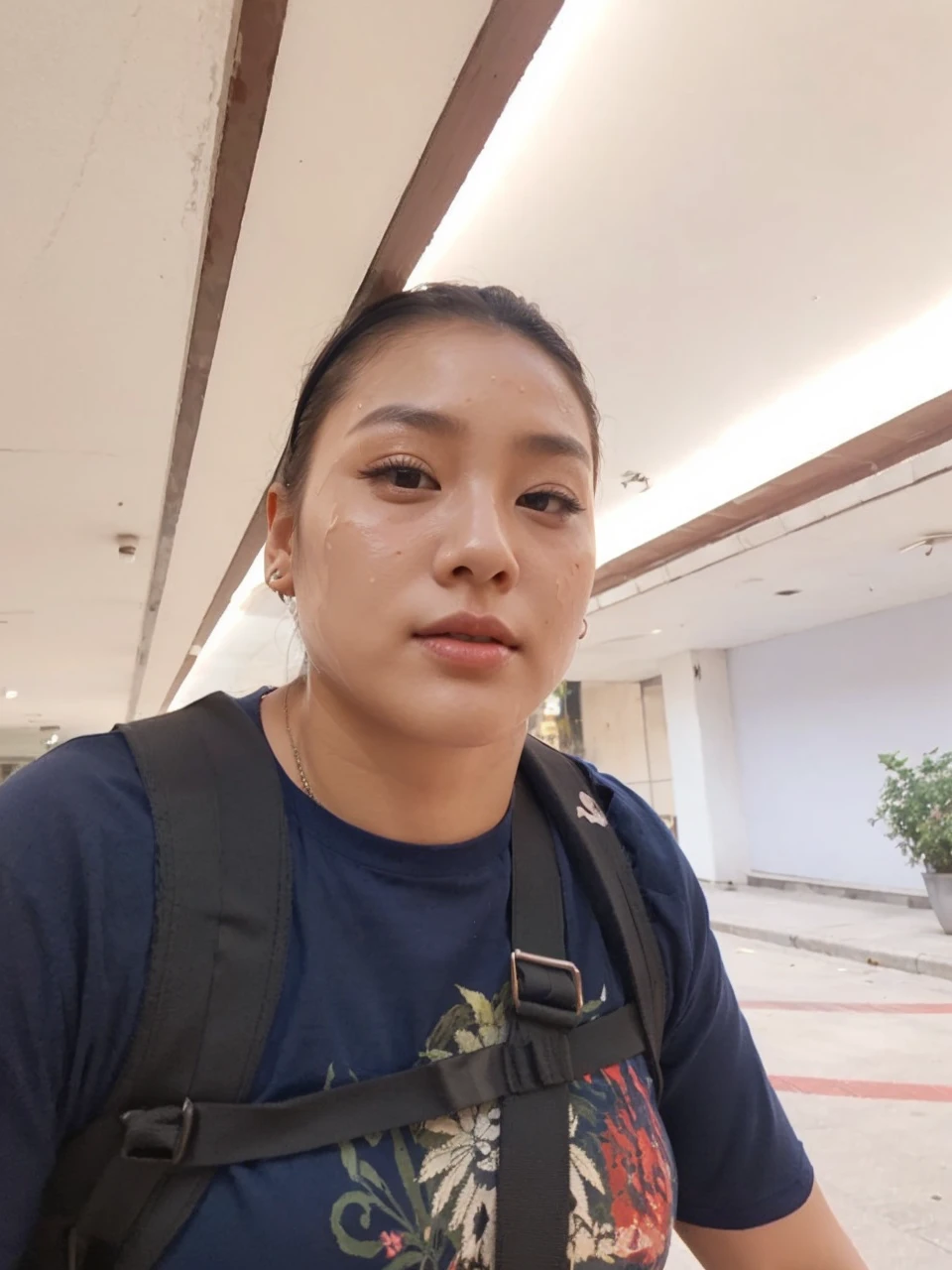 close-up of beautiful korean female, 34 inch breasts size, wearing tank top, wearing hiphop necklace, headband, colour smeared on face, painting at the street corner, cinematic scene, UHD