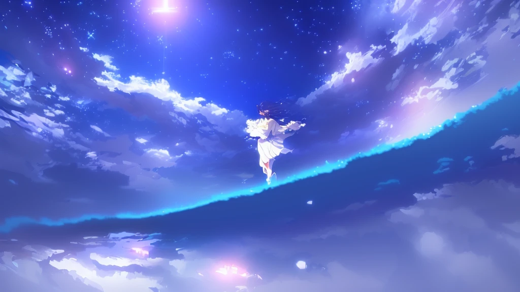 anime, A girl in a white dress floats in the water, Makoto Shinkai Cyril Rolland, anime girl walking on water, anime movie background, beautiful anime scene, today's featured anime still, anime film still, screenshot from the anime film, anime still film anime shikishi, star(null) starry_null