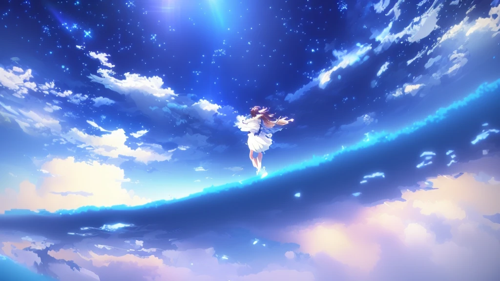 anime, A girl in a white dress floats in the water, Makoto Shinkai Cyril Rolland, anime girl walking on water, anime movie background, beautiful anime scene, today's featured anime still, anime film still, screenshot from the anime film, anime still film anime shikishi, star(null) starry_null