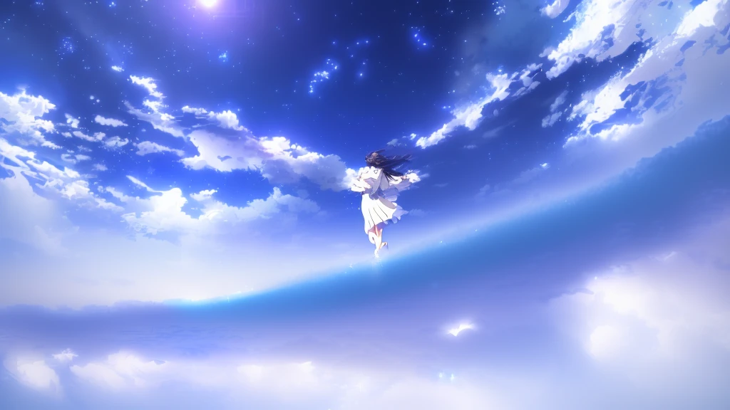 anime, A girl in a white dress floats in the water, Makoto Shinkai Cyril Rolland, anime girl walking on water, anime movie background, beautiful anime scene, today's featured anime still, anime film still, screenshot from the anime film, anime still film anime shikishi, star(null) starry_null