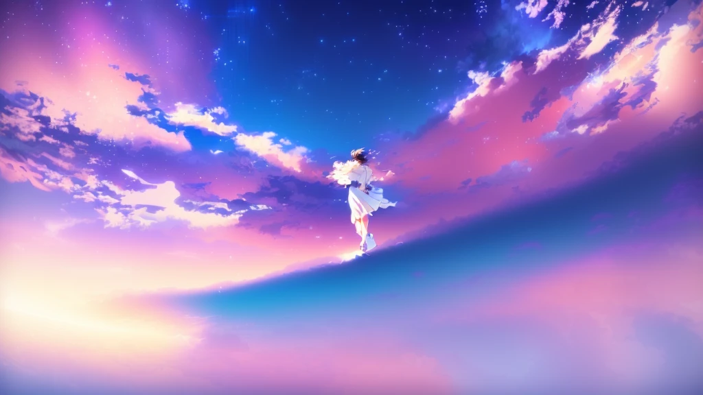anime, A girl in a white dress floats in the water, Makoto Shinkai Cyril Rolland, anime girl walking on water, anime movie background, beautiful anime scene, today's featured anime still, anime film still, screenshot from the anime film, anime still film anime shikishi, star(null) starry_null