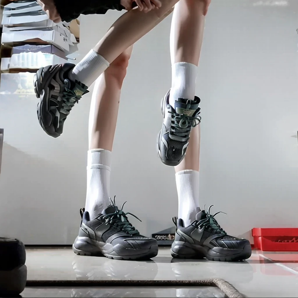 Shoes, sport socks, slim legs